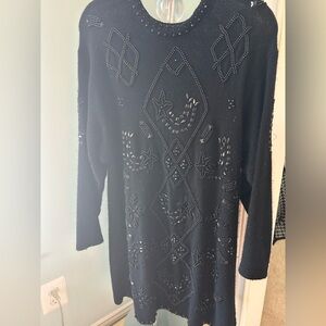 Vintage Black Beaded Long Sleeve Dress
